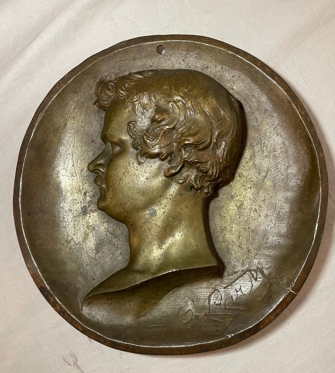 High Quality Antique Signed Thick Bronze Relief Portrait Wall Plaque high-quality-antique-signed-thick-bronze-relief-portrait-wall-plaque