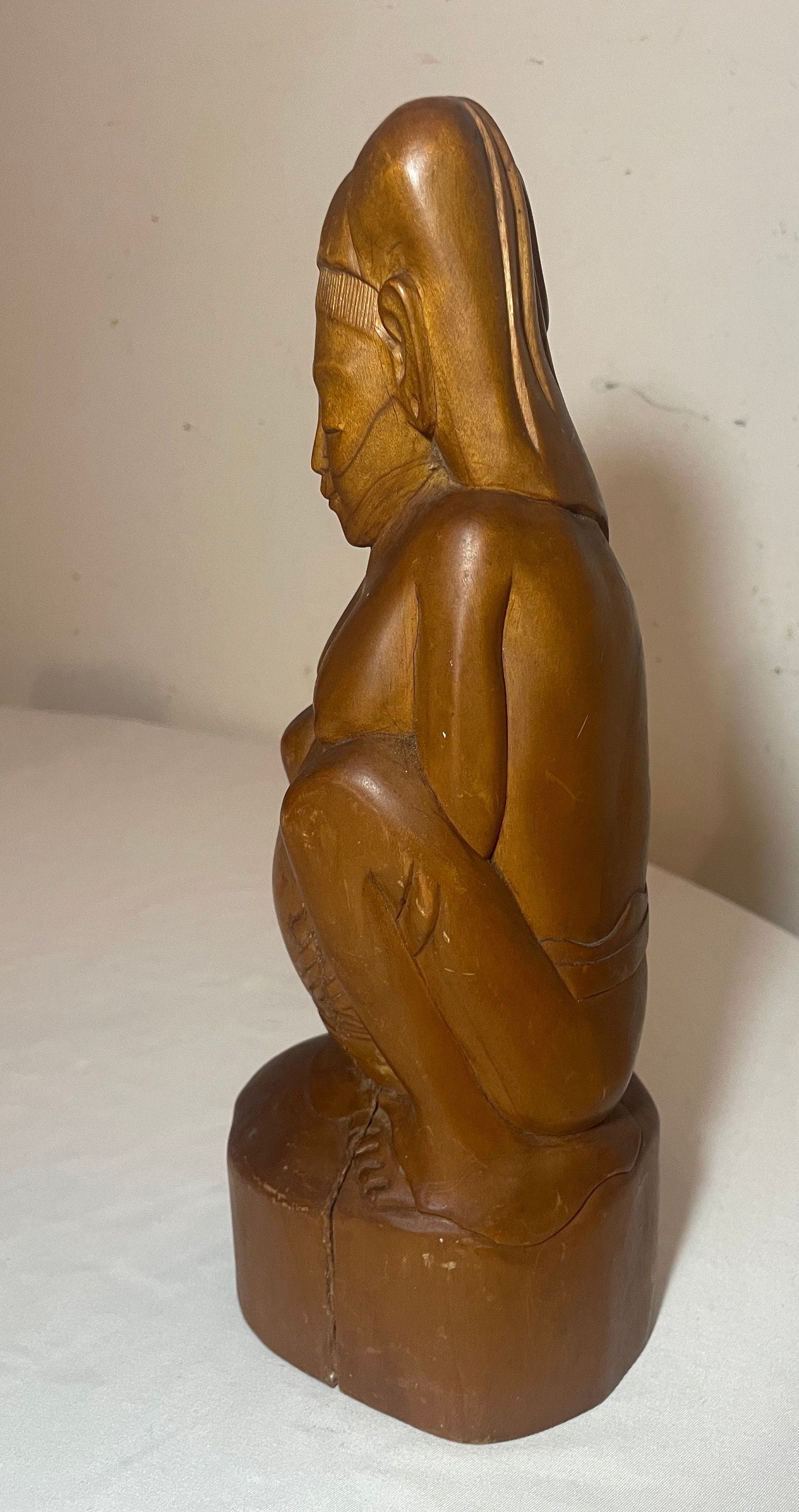 Antique Hand Carved Wood Nude Indonesian Pregnant Lady Woman Folk Art antique-hand-carved-wood-nude-indonesian-pregnant-lady-woman-folk-art