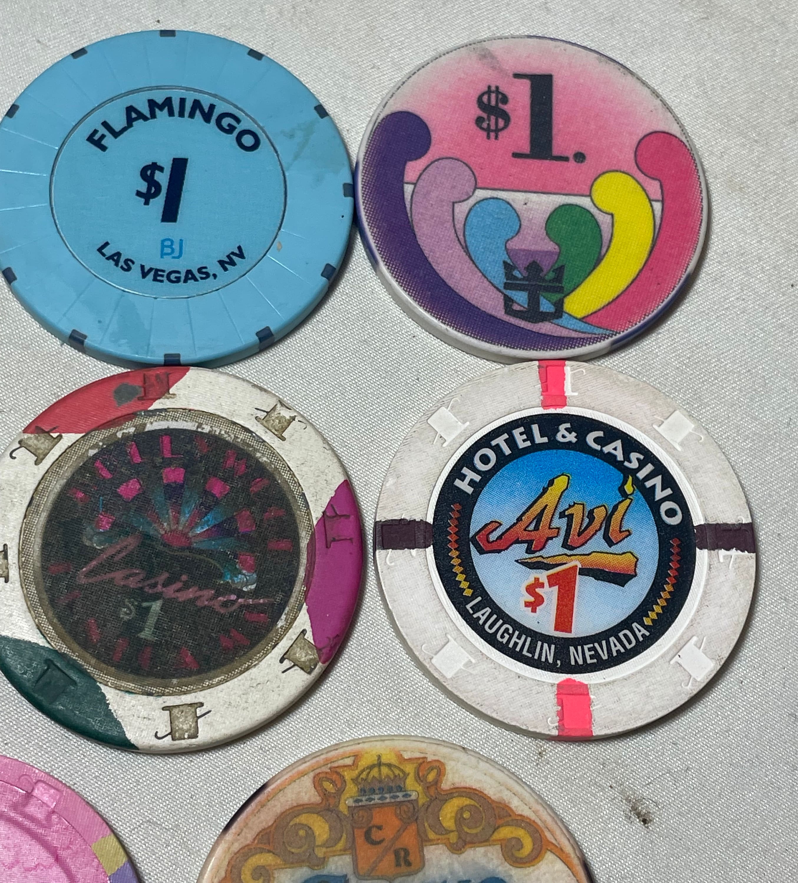 8 Vintage Casino One Dollar 1 Casino Poker Chip Flamingo Horseshoe Avi ...