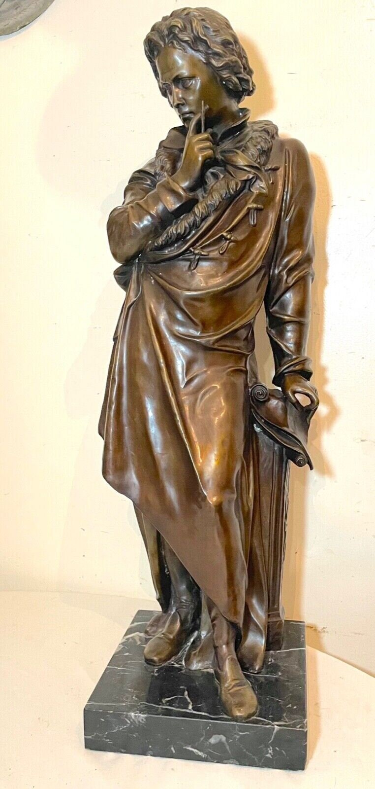 Huge Antique 1800's French Ludwig Beathoven Andre Trupheme Figural Bronze Statue