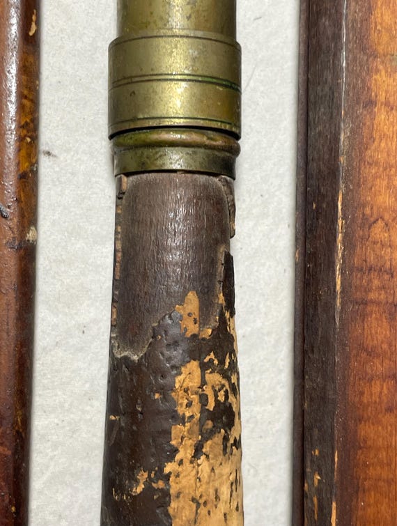 antique wooden fishing pole with brass ferrules Rare Antique 19th Century Japanese Split Bamboo Wood Fishing Rod Pole 4  Piece