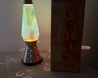 Rare vintage green silver Lava simplex lava night lite light lamp w original box