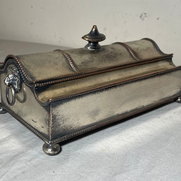 antique 19th century silverplated copper glass jar desk inkwell stand holder