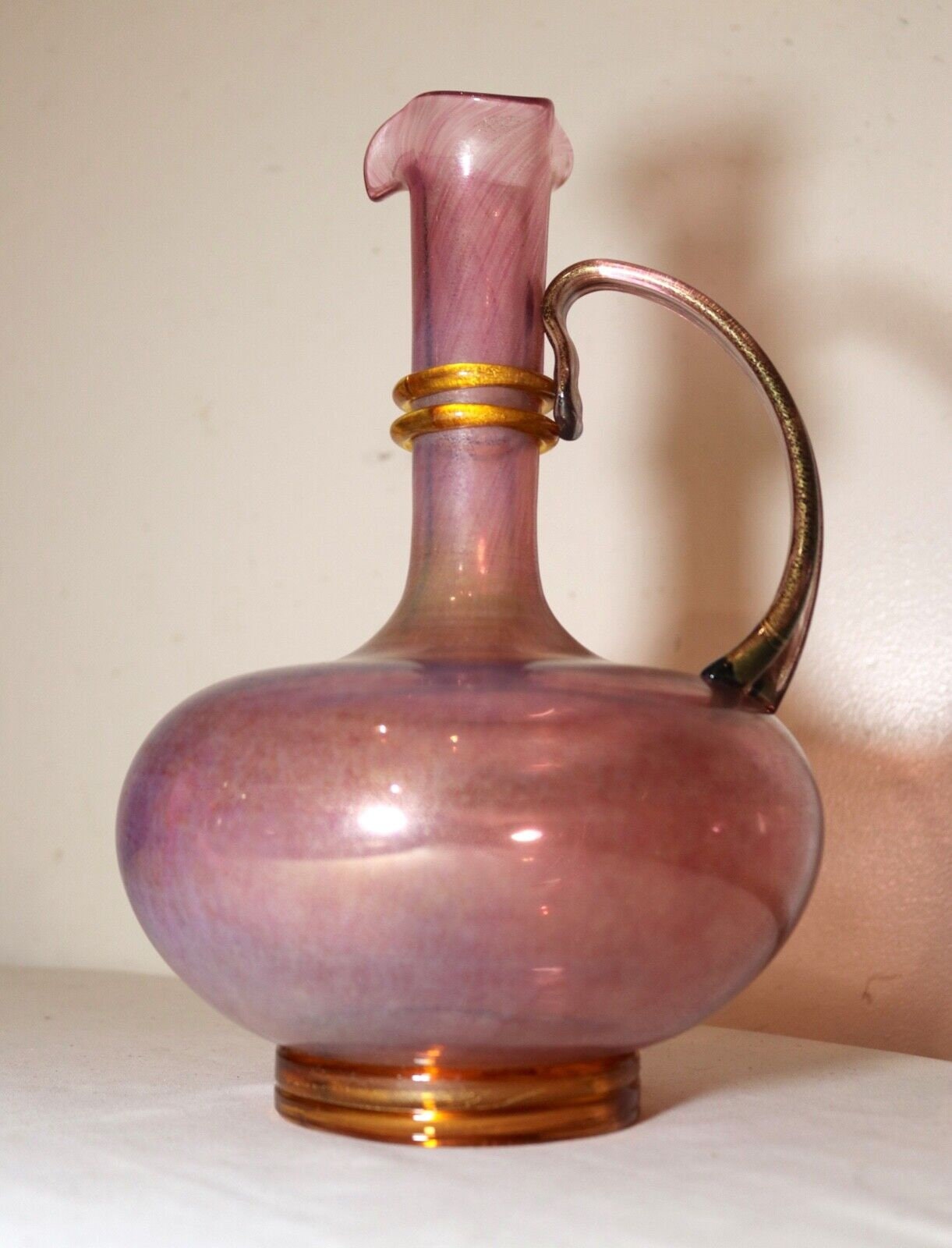 Original Hand Blown Michael J. Schunke Nine Iron Studios Art Glass Vase Ewer