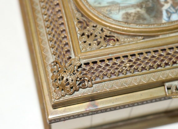 antique ornate Italy bronze filigree celluloid la… - image 4