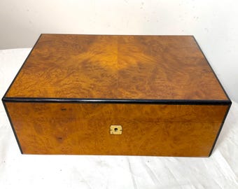High quality handmade Italian Caminetto burl wood veneer brass cigar humidor box