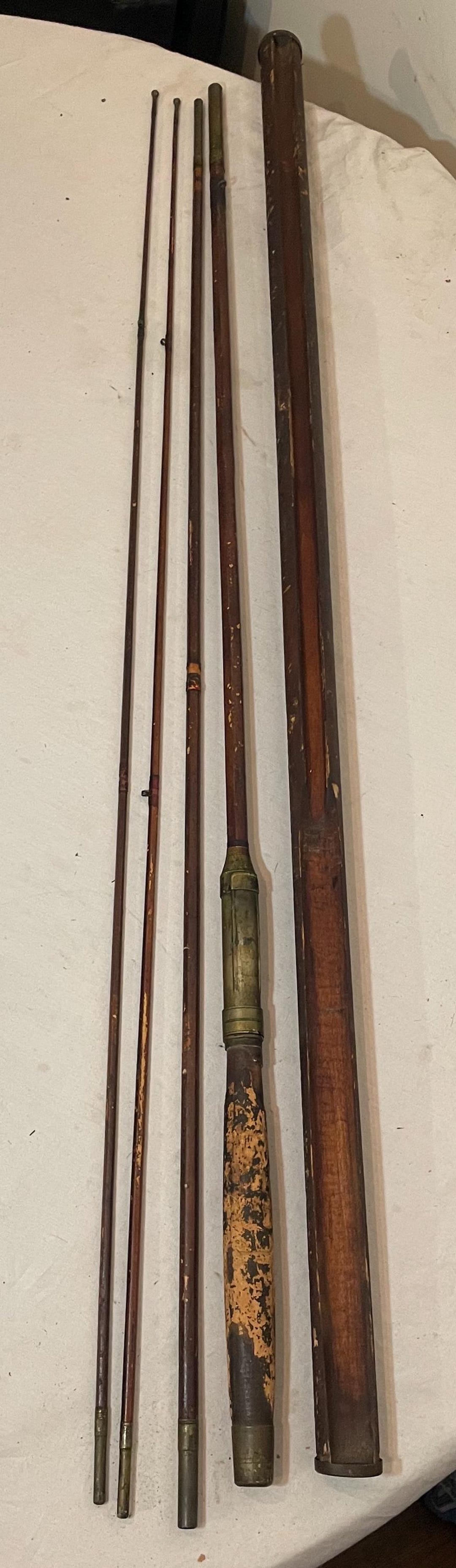 Rare Antique 19th Century Japanese Split Bamboo Wood Fishing Rod Pole 4 ...