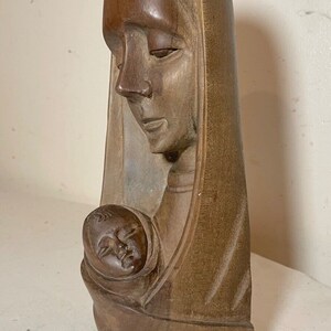 Vintage Hand Carved Wood Religious Virgin Mary Jesus Bust Statue ...