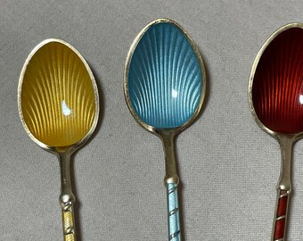 Six Signed Elo Denmark Sterling Silver Gilt Guilloche Enamel Demi
