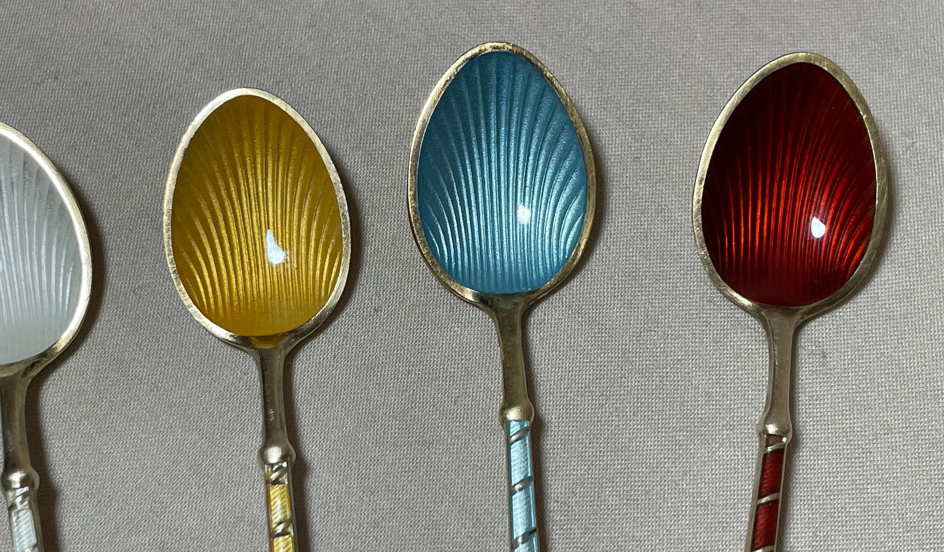 Six Signed Elo Denmark Sterling Silver Gilt Guilloche Enamel Demi