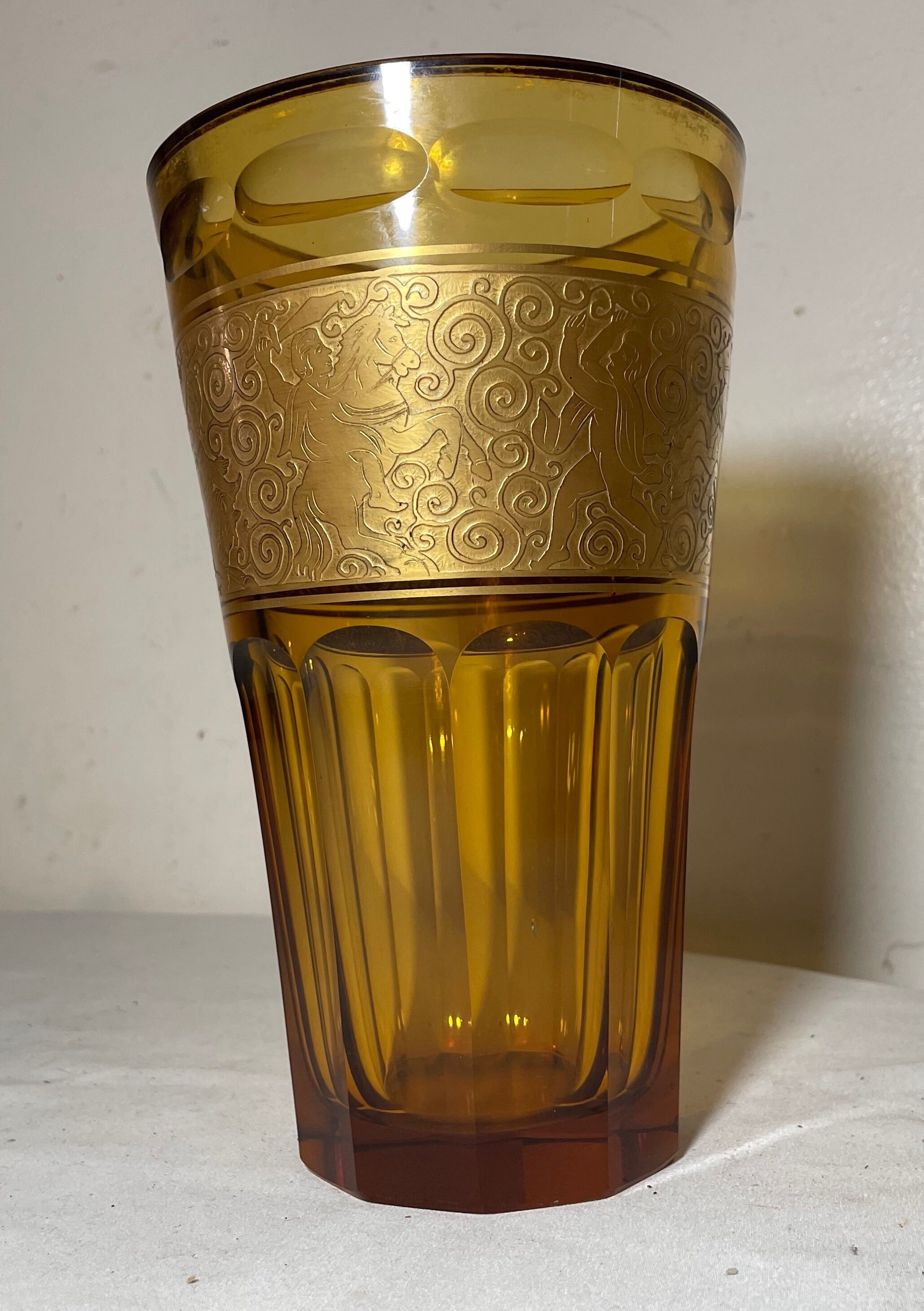 High Quality Antique Ornate Moser Karlsbad Orange Amber Brass