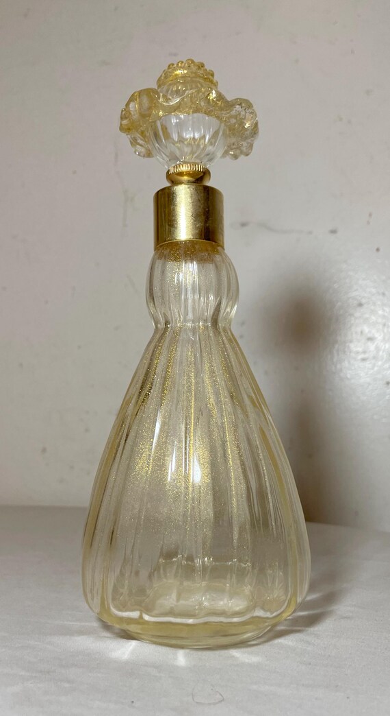 Vintage Hand Blown Murano Venetian Golf Flek Brass Glass Perfume