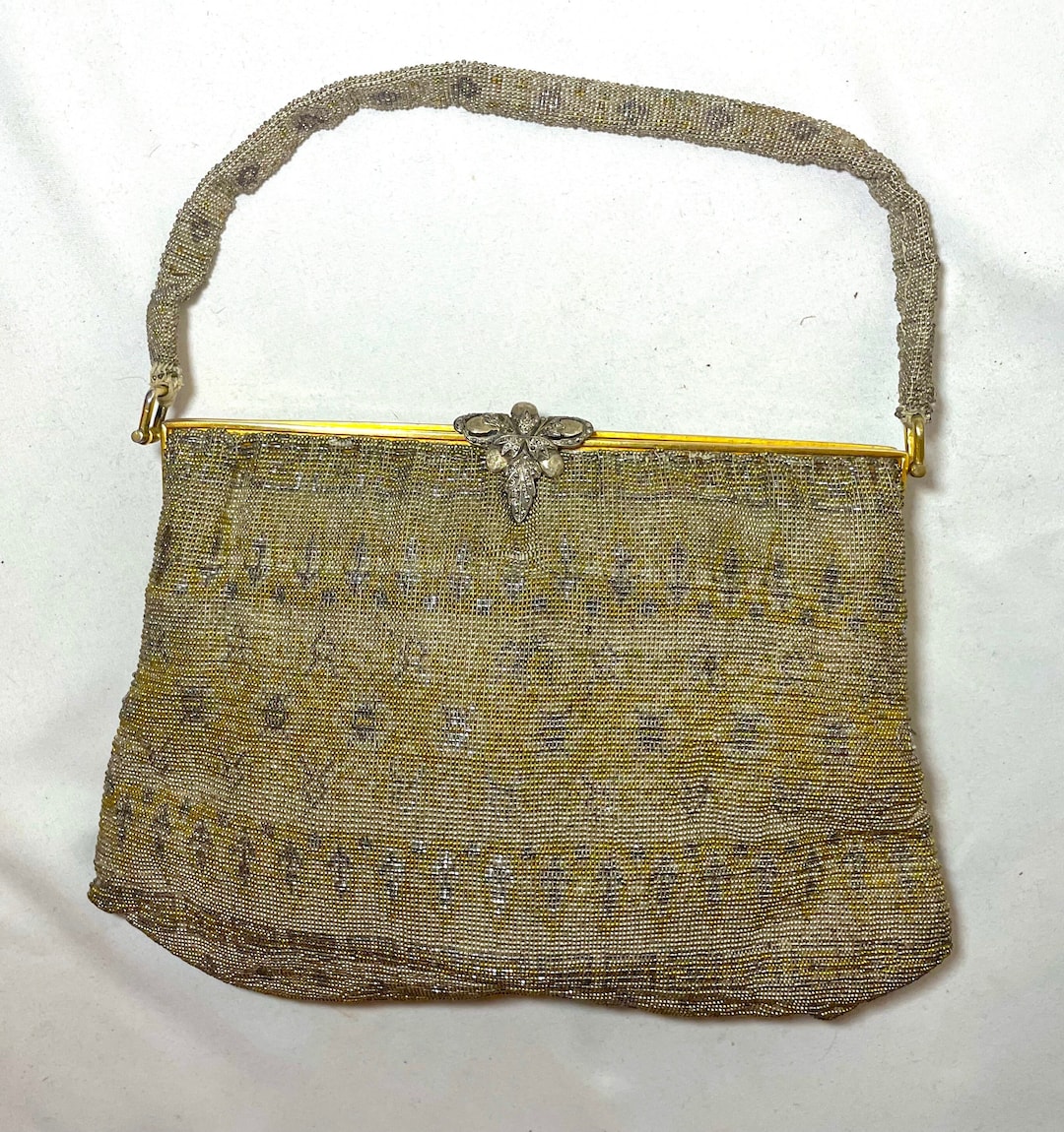 Antique Handmade Micro Metal Beaded Jeweled Mosaic Brass Purse Clutch ...