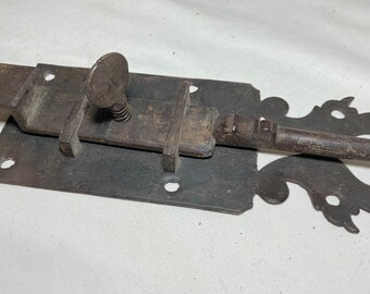LARGE antique 18th century hand wrought iron window hook latch lock hardware