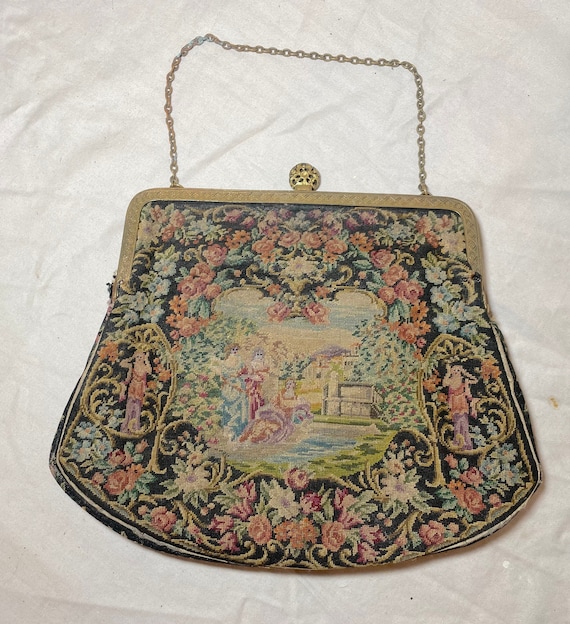 Antique handmade Victorian petit point needlepoint