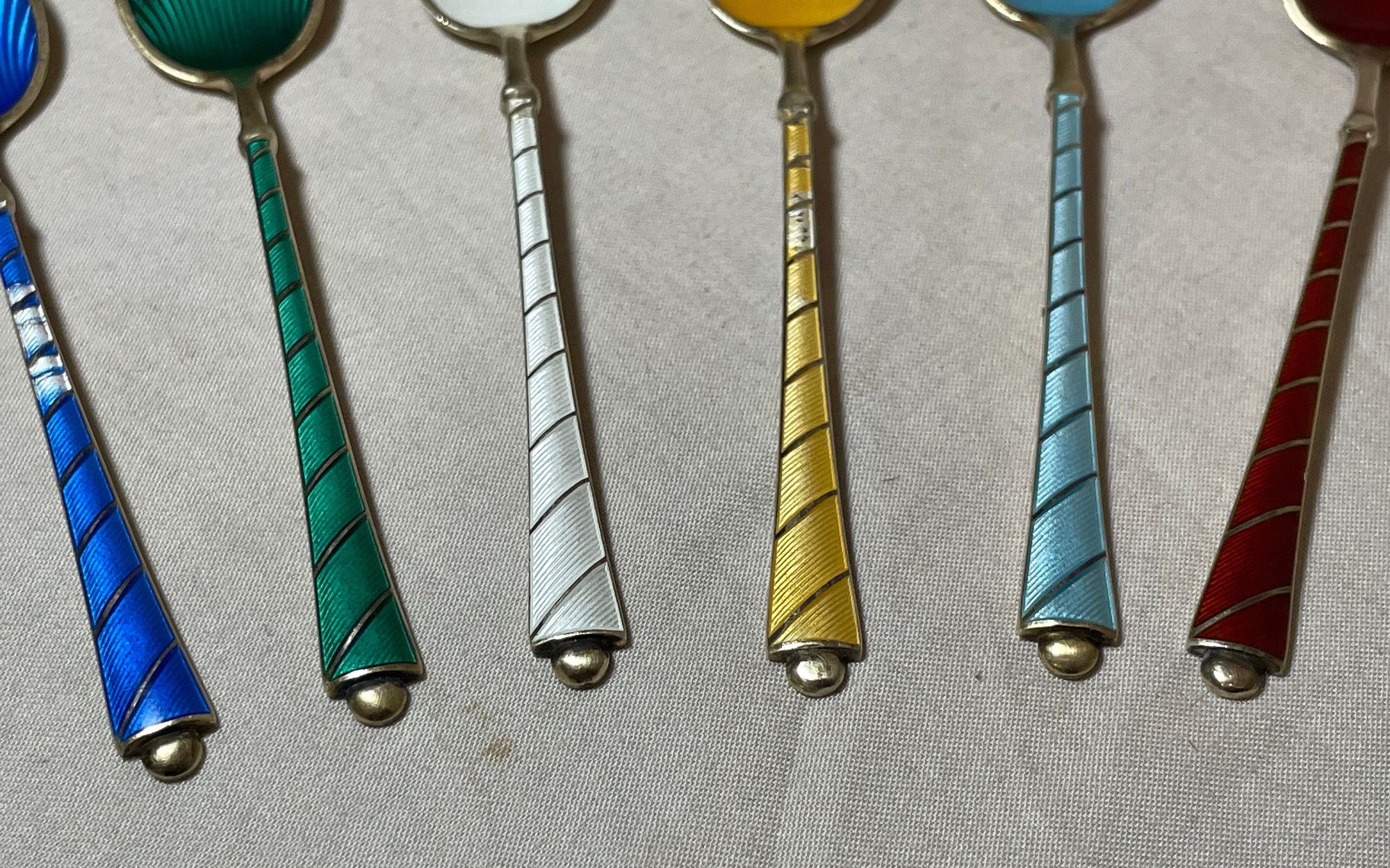 Six Signed Elo Denmark Sterling Silver Gilt Guilloche Enamel Demi