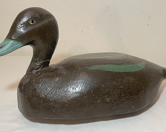 antique hand carved wood flat bottom Folk Art bluebill duck decoy sculpture