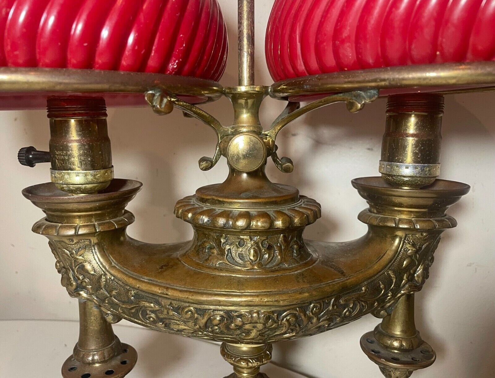 Antique Ornate Solid Bronze Red Glass Double Harvard Electric Student Desk  Lamp - Etsy, image size:1600x1223