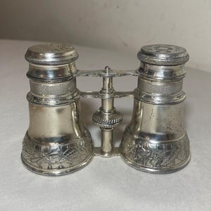 rare antique silver-plate Reed & Barton binocular shaped salt and pepper shakers