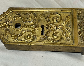 Rare antique French gilt bronze door lock hardware salvage ornate Victorian