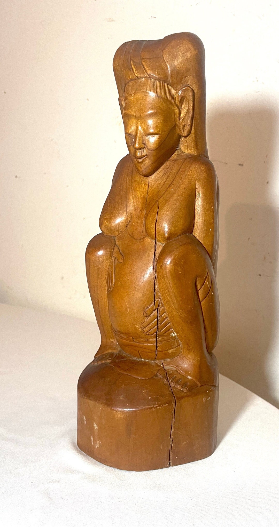 Antique Hand Carved Wood Nude Indonesian Pregnant Lady Woman Folk Art antique-hand-carved-wood-nude-indonesian-pregnant-lady-woman-folk-art