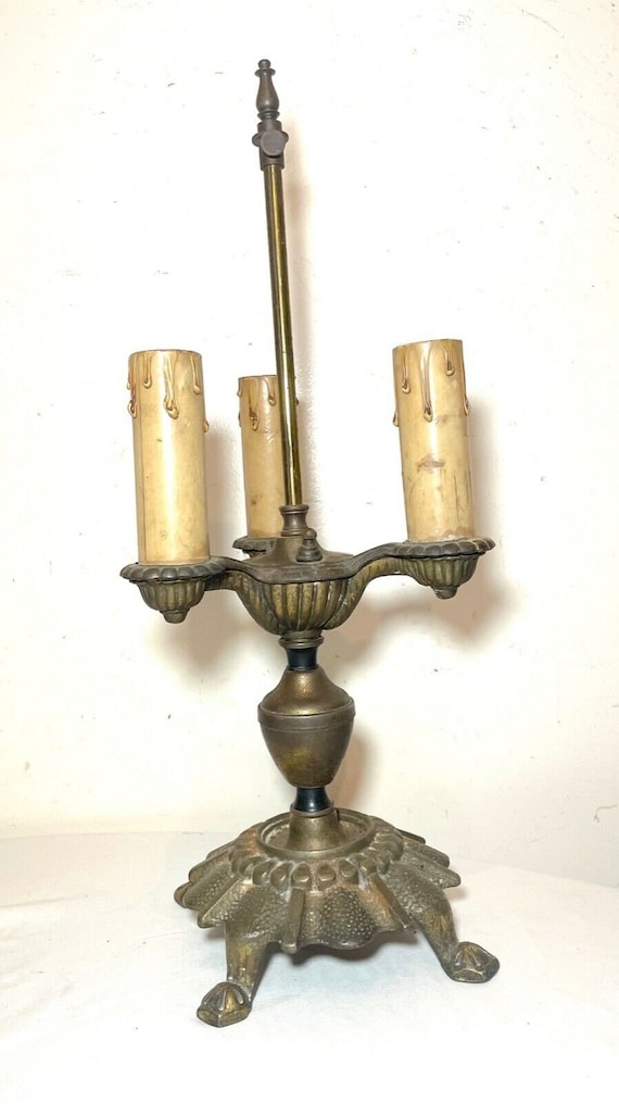 Antique Ornate Art Deco Gold Toned Cast Iron Electric Candelabra