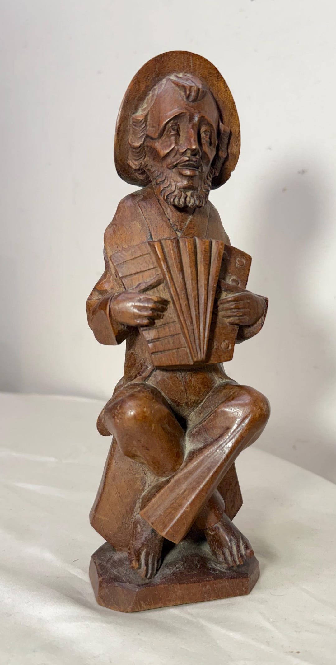 Antique Hand Carved Wood Folk Art Accordion Musician Man Sculpture ...