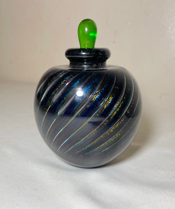 vintage Robert Eickholt 1985 iridescent hand blown art glass perfume bottle