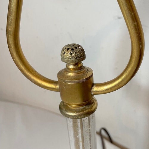 Vintage shops ornate dual arm onyx stone brass cut glass electric table lamp light
