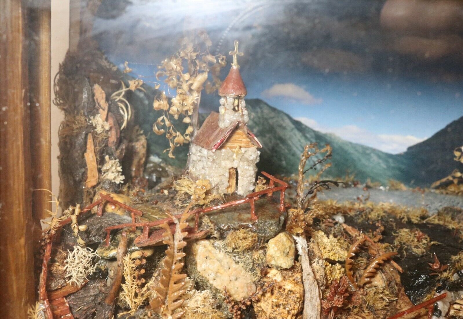 Vintage Handmade Original Shadowbox Diorama Folk Art Church Landscape