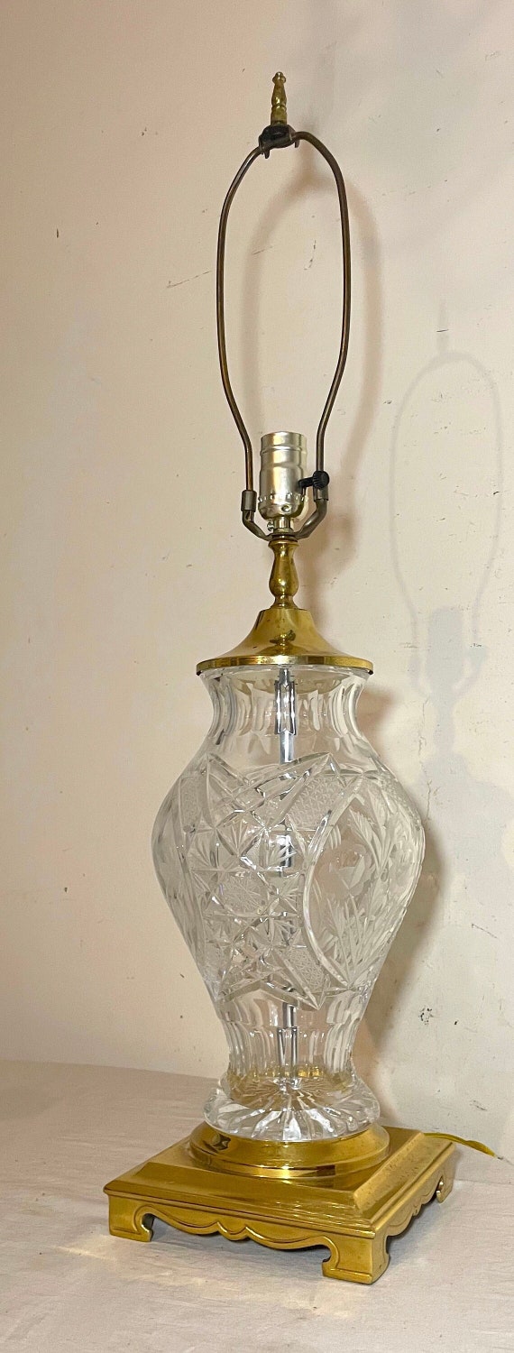 High Quality Vintage Brass Clear Cut Glass Etched Crystal Electric Table  Lamp - Etsy, image size:570x1500
