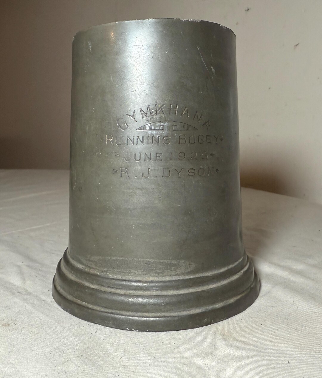 Glass Bogey Antique 1929 Gymkhana Running Bogey Pewter Glass Trophy Award Mug Cup ...