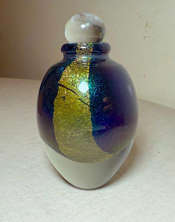 Vintage Robert Eickholt hand blown studio art glass iridescent perfume bottle 93