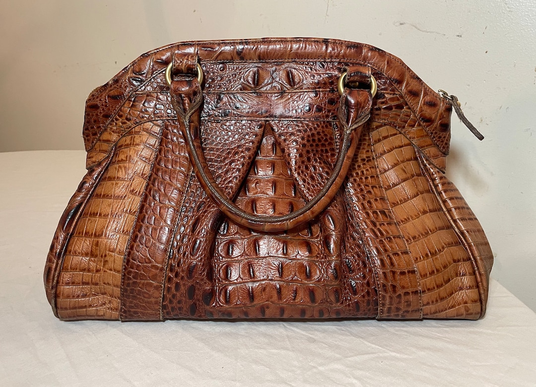 Top Quality Genuine Brahmin Brown Alligator Purse Top Handle Crocodile