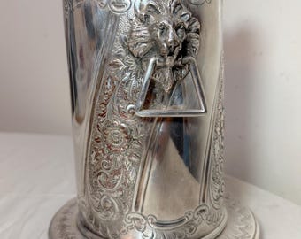 Antique 1800's tooled silverplate lion handles champagne wine chiller ice bucket