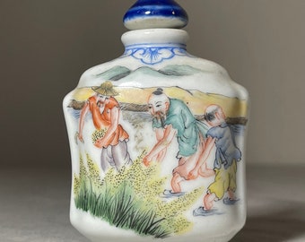 antiguo 1800 firmado pintado a mano porcelana china botella de rapé frasco de baratija