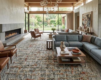 Modern Abstract Textured Area Rug, Neutral Grey Rust Carpet, 9x12 Handtufted Wool Blend