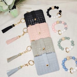 Faux Leather Wristlet Wallet with Tassel Keychain