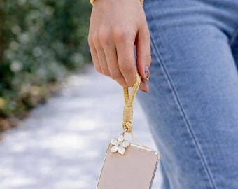 Élégant bracelet floral fait main et tour de cou, accessoire chic pour téléphones, clés et objets de tous les jours