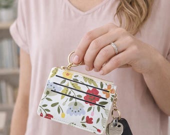 Porte-cartes minimaliste et porte-cartes d'identité - Imprimés léopard et fleurs | Beige • Gris • Rose