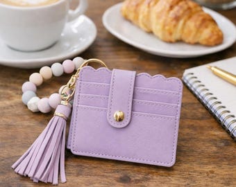 Portefeuille fin porte-clés : bracelet en perles de silicone avec pampille