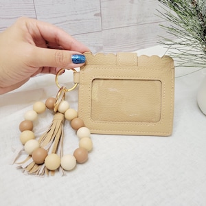 Slim Keychain Wallet: Silicone Beaded Wristlet with Tassel