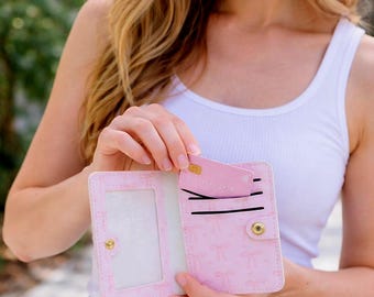 Bow Print Slim Card Holder Wallet | Minimalist Keychain Design
