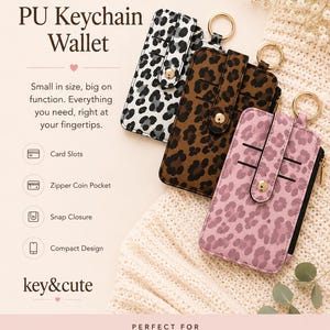 Leopard Print Keychain Wallet: PU Leather Card Holder Wristlet