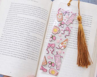 Marque-page en acrylique Kawaii | Motifs fraises, noeuds, ours | Marqueur de page flexible