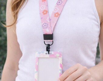 Lanière à badge floral | Sangle porte-clés pour carte d'identité