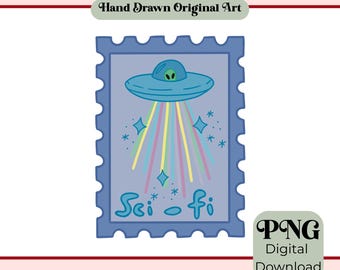 Sci Fi Stamp PNG | Bookish png svg | Alien Png Sticker Clipart
