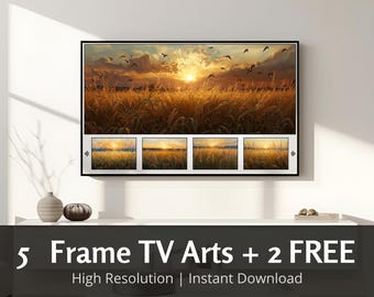 Arte para TV con marco de atardecer en un campo de trigo / Paisaje rústico natural (Descarga digital)