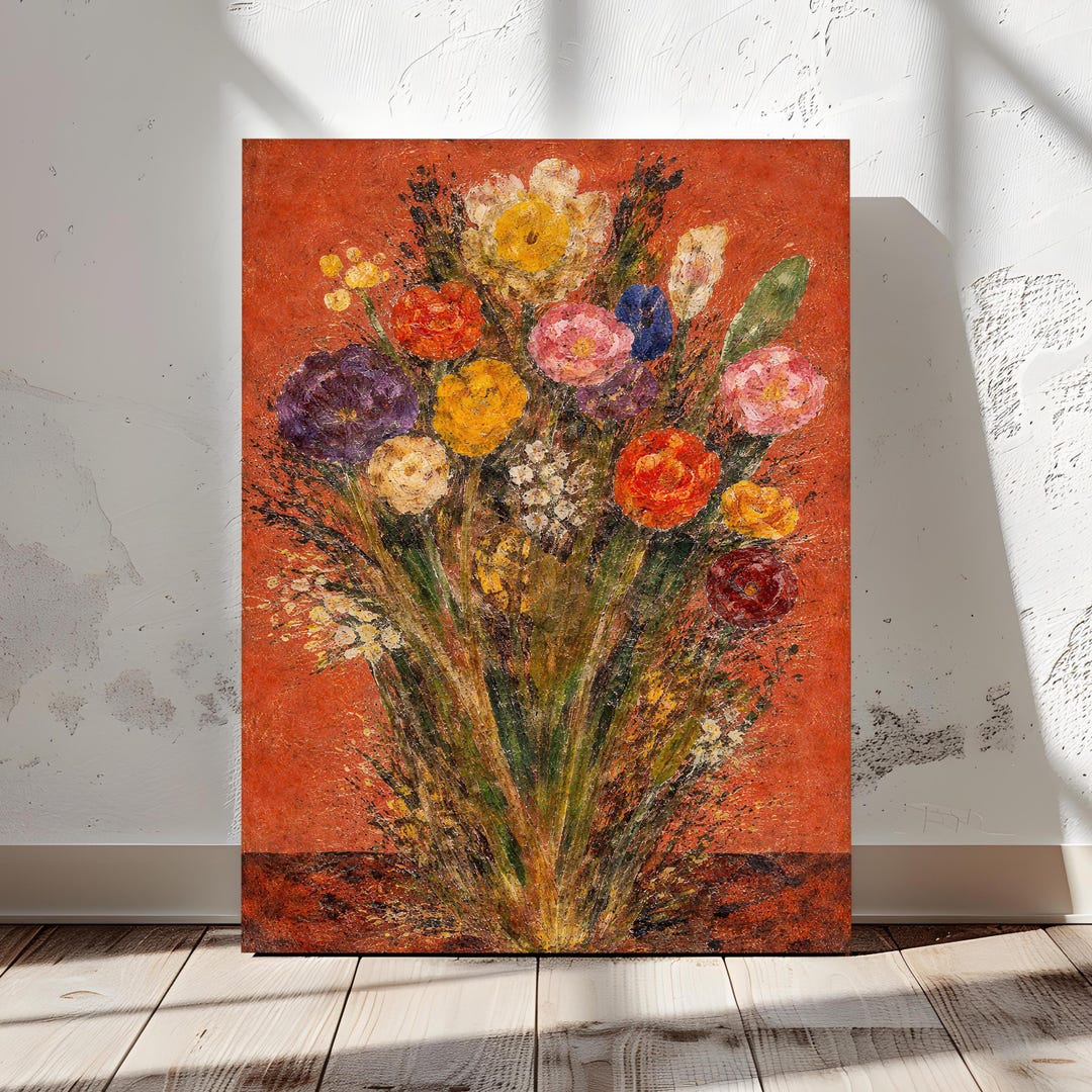 Floral Bouquet Wall Art Vintage Botanical Canvas Print, Colorful Flower ...