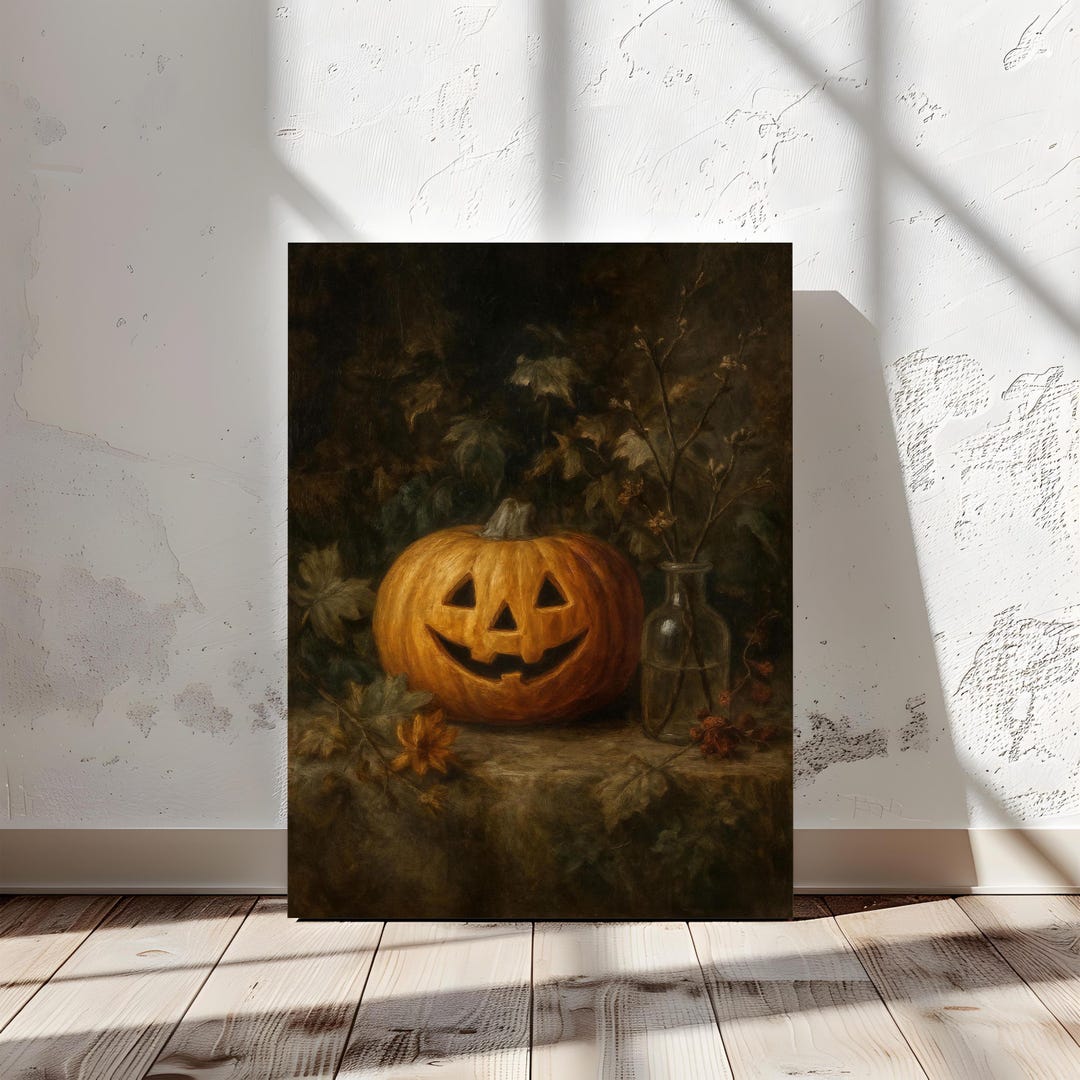 Vintage Pumpkin Still Life Wall Art | Moody Halloween Canvas Print ...